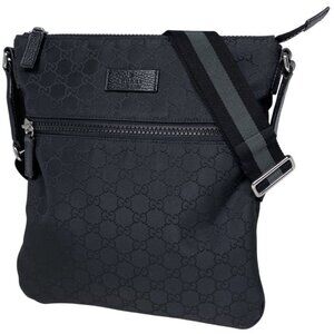 Gucci GG Pattern Shoulder Bag Crossbody Nylon Black